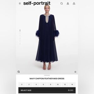 Self-Portrait Dark Blue Navy Feather Black Tie Dress